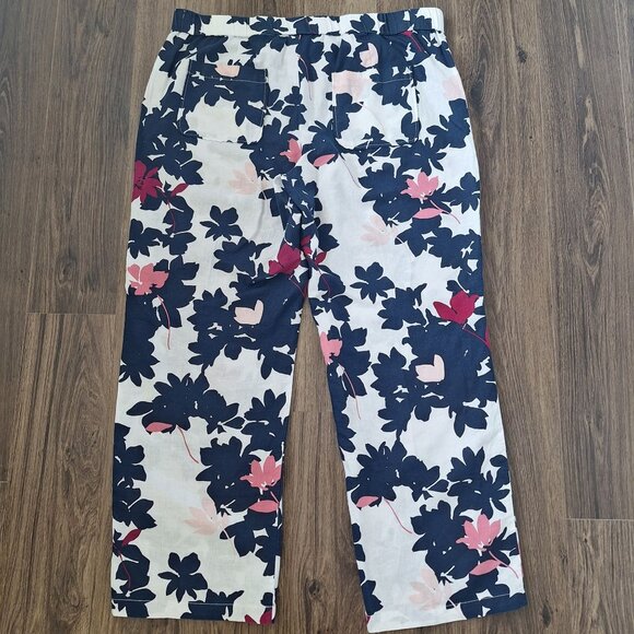 💙 Liz Claiborne Floral Wide Leg Elastic Waist Pants Size XL/2X Casual Linen Ble - Picture 7 of 8